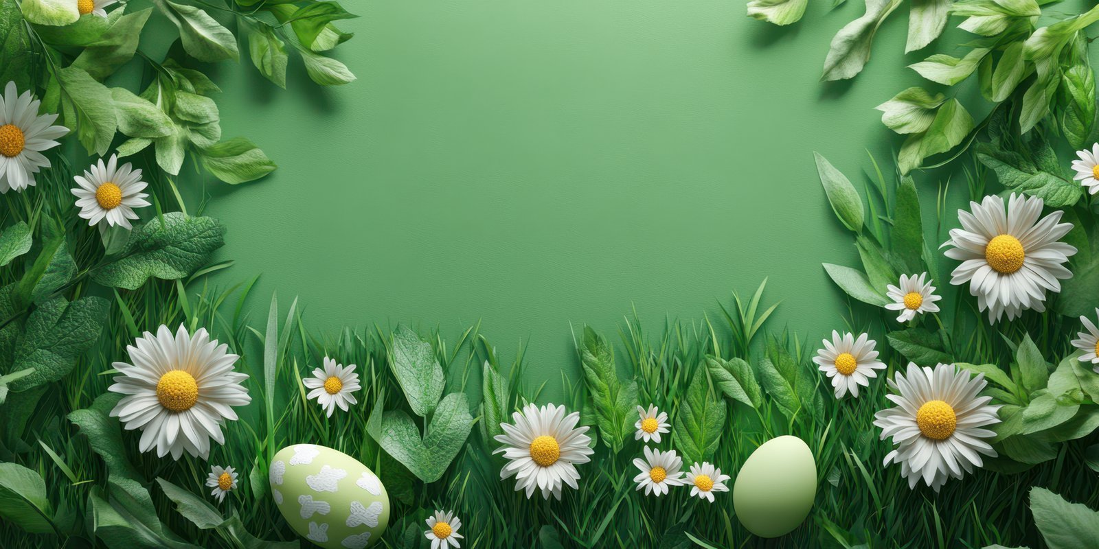Spring celebration with decorated eggs and fresh flowers in a lush green garden setting